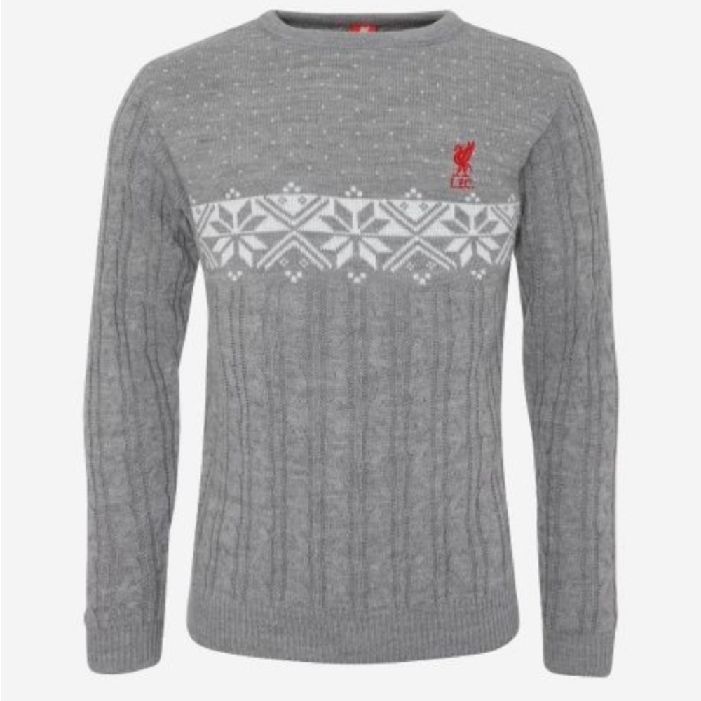 Liverpool LFC Adult Gray Cable Knit Sweater Jumper NWT S